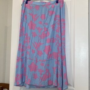 Candace Cameron Bure A-Line Skirt with Pink Floral on Blue